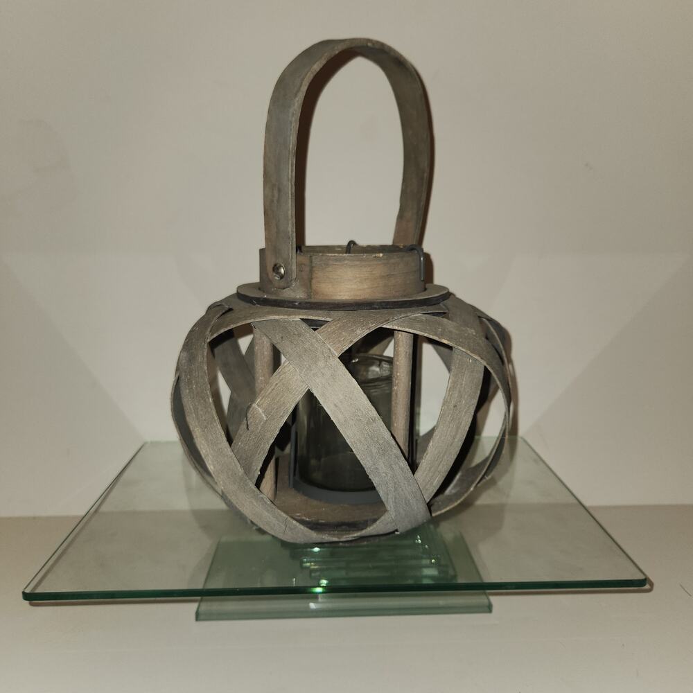 Rustic Wooden Candle Holder with Handle